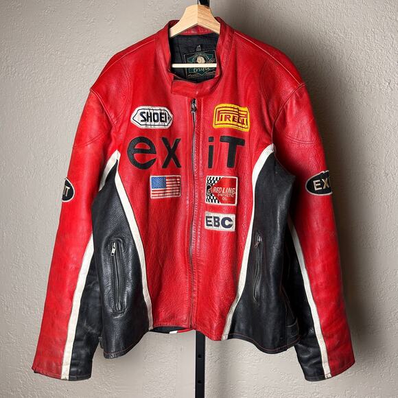 Vintage Pirelli Exit 7 Size 54 XXL Tru Fit Real Leather Red Racing Jacket - Picture 1 of 7